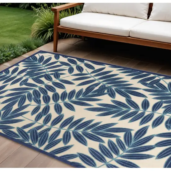 Blue And Ivory Floral Indoor Outdoor Area Rug Photo 2
