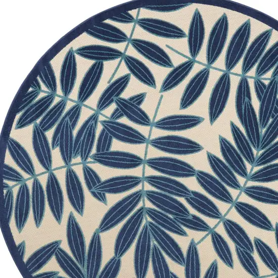 8' Blue And Ivory Round Floral Indoor Outdoor Area Rug Photo 4