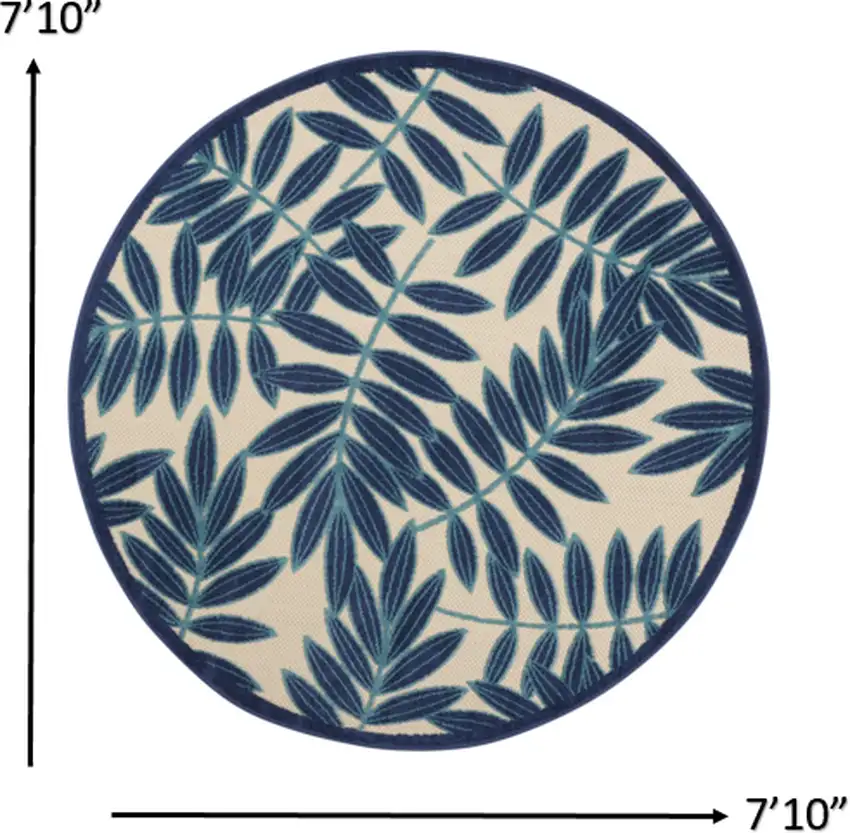Navy and Beige Leaves Indoor Outdoor Area Rug Photo 4