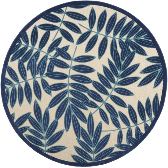 8' Blue And Ivory Round Floral Indoor Outdoor Area Rug Photo 1