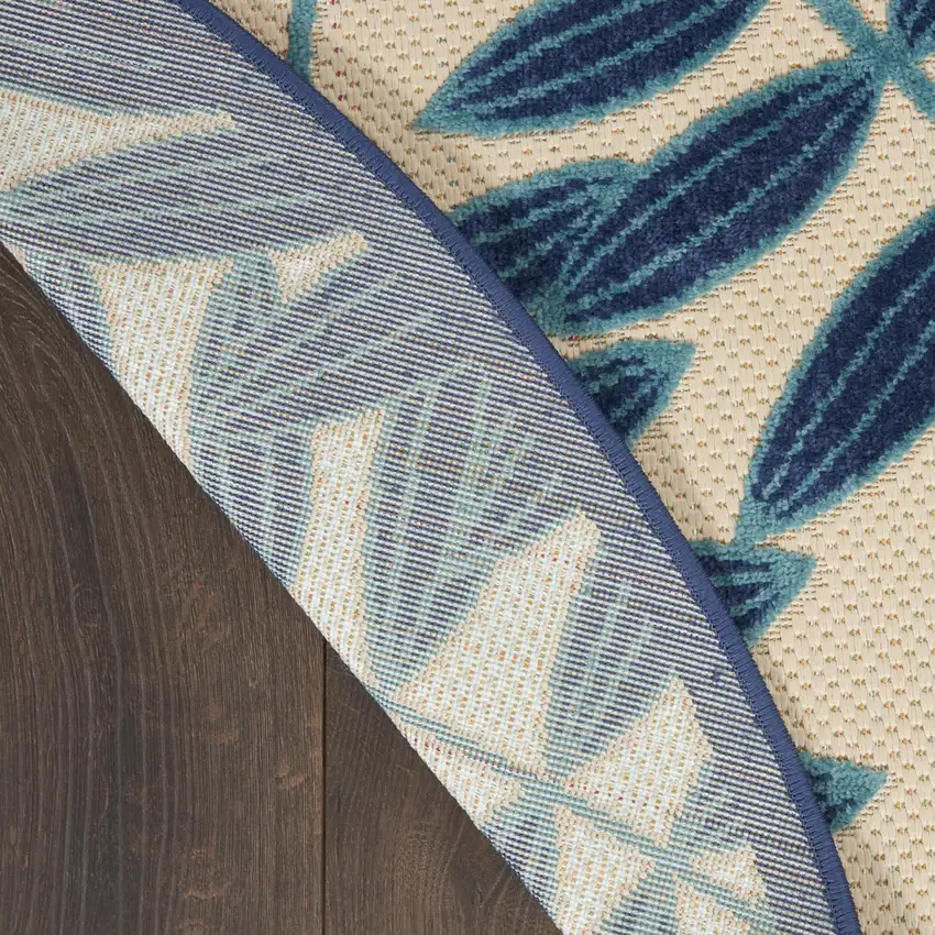 8' Blue And Ivory Round Floral Indoor Outdoor Area Rug Photo 9