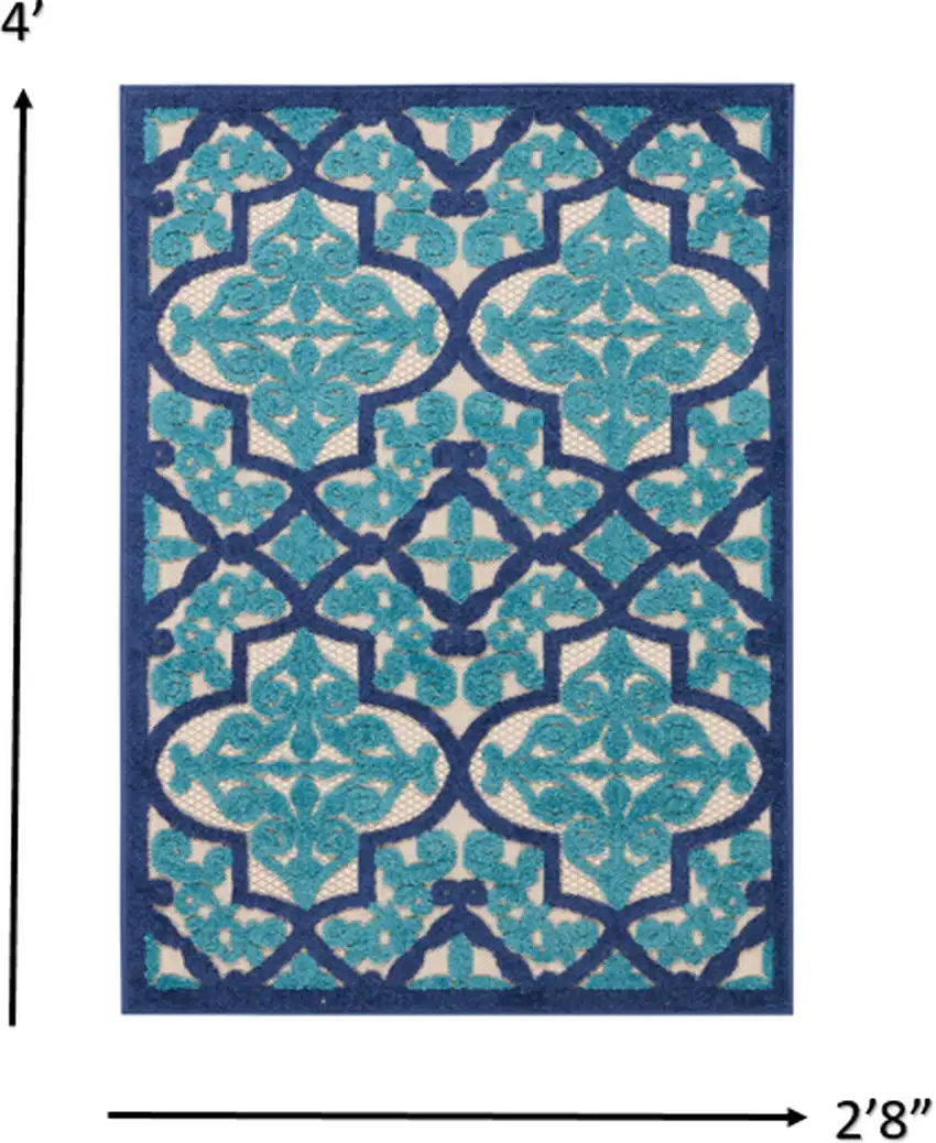 Navy and Beige Trellis Indoor Outdoor Area Rug Photo 5