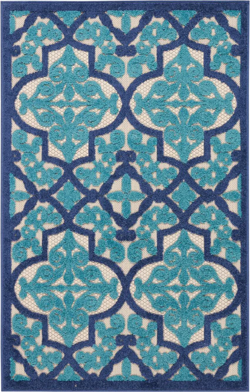 Blue And Ivory Moroccan Indoor Outdoor Area Rug Photo 1