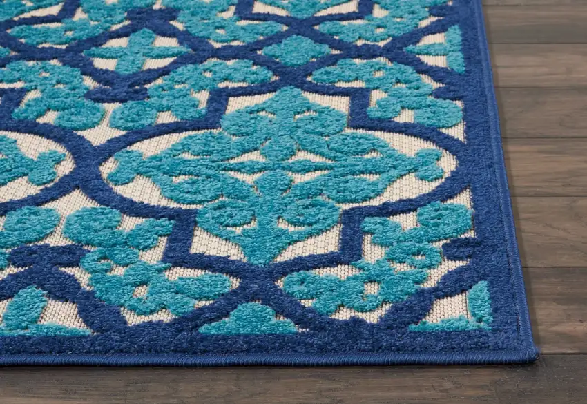 Navy and Beige Trellis Indoor Outdoor Area Rug Photo 4