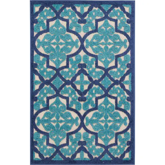 Blue And Ivory Moroccan Indoor Outdoor Area Rug Photo 5