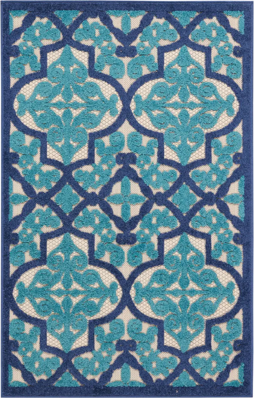 Blue And Ivory Moroccan Indoor Outdoor Area Rug Photo 5