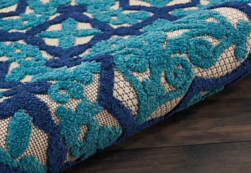 Navy and Beige Trellis Indoor Outdoor Area Rug Photo 3