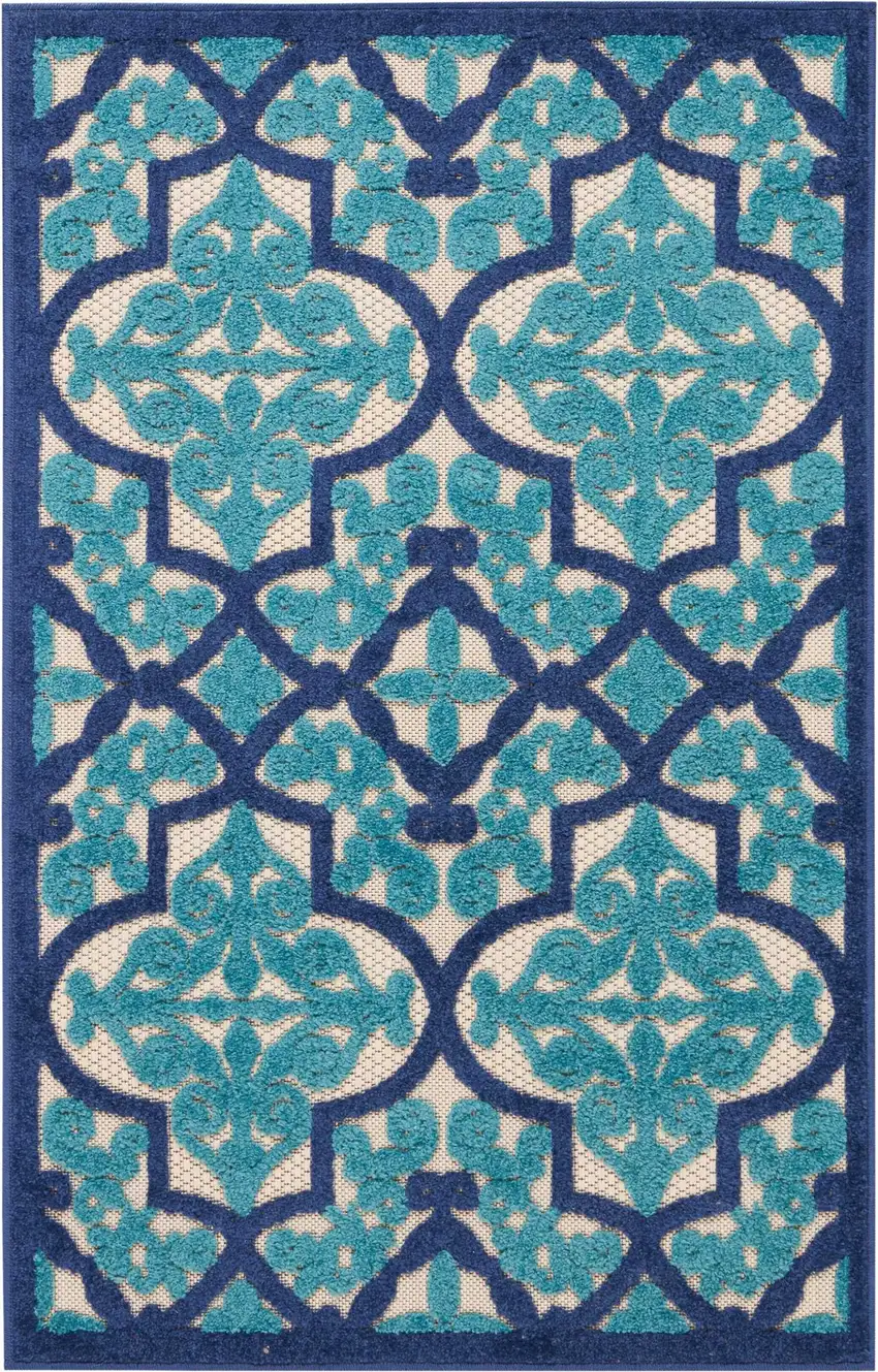 Navy and Beige Trellis Indoor Outdoor Area Rug Photo 1