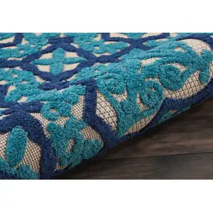 Photo of Navy and Beige Trellis Indoor Outdoor Area Rug