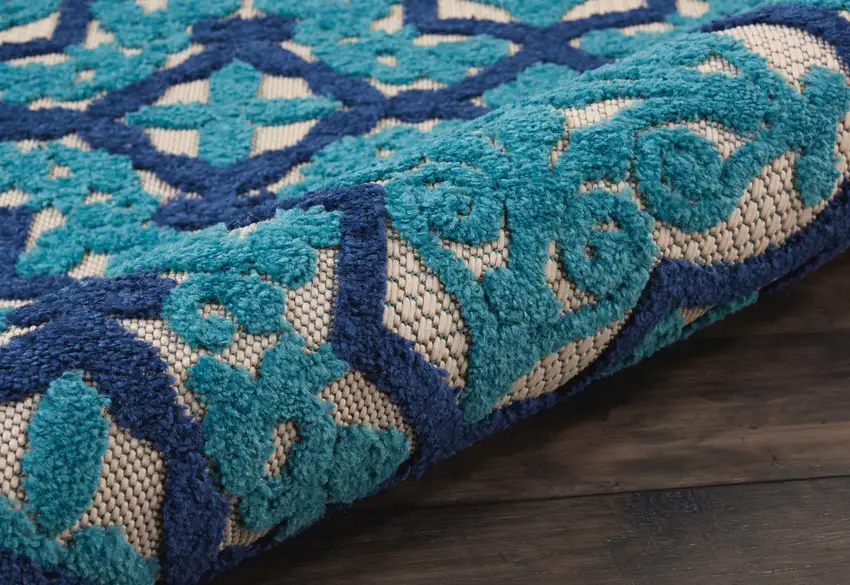 Blue And Ivory Moroccan Indoor Outdoor Area Rug Photo 4