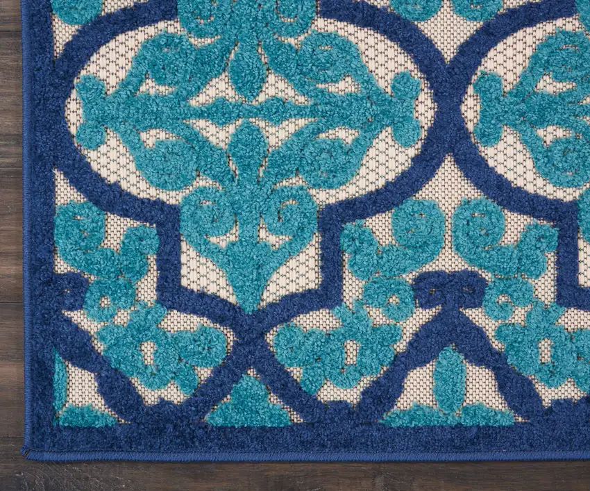Blue And Ivory Moroccan Indoor Outdoor Area Rug Photo 2
