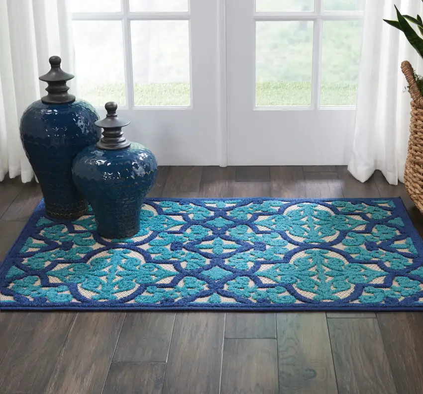 Blue And Ivory Moroccan Indoor Outdoor Area Rug Photo 6