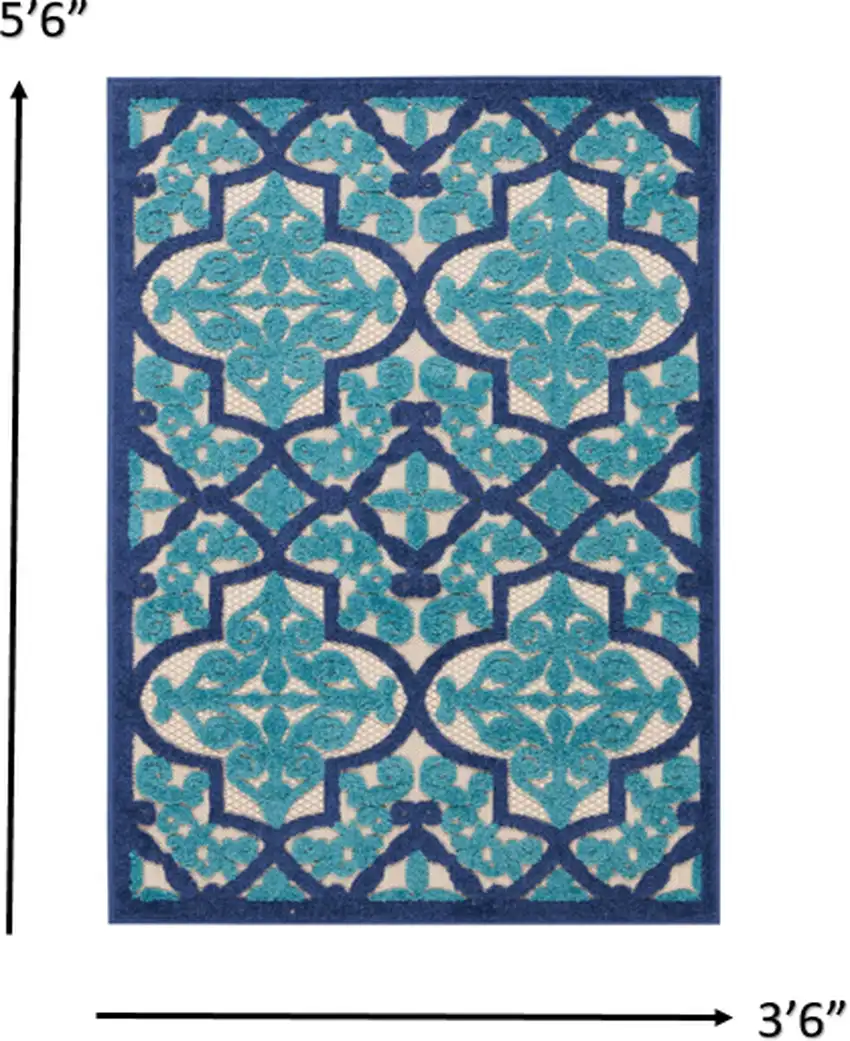 Navy and Beige Trellis Indoor Outdoor Area Rug Photo 4