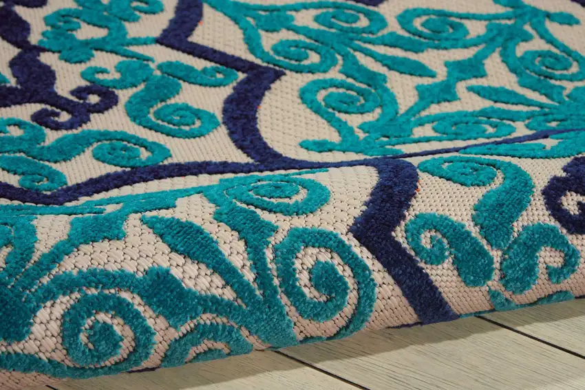 Blue And Ivory Moroccan Indoor Outdoor Area Rug Photo 6