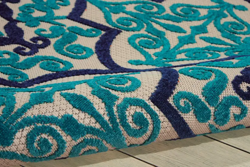 Navy and Beige Trellis Indoor Outdoor Area Rug Photo 3