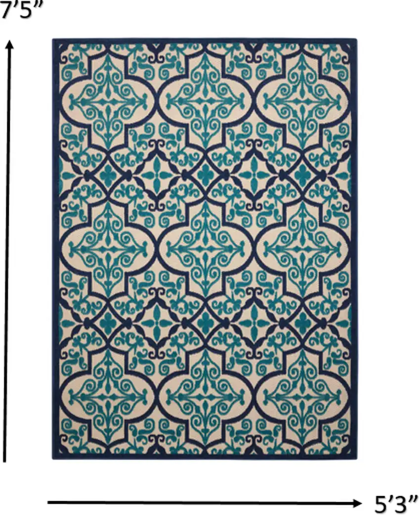 Navy and Beige Trellis Indoor Outdoor Area Rug Photo 4