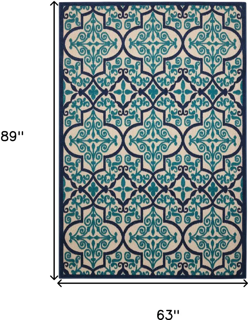 Blue And Ivory Moroccan Indoor Outdoor Area Rug Photo 6