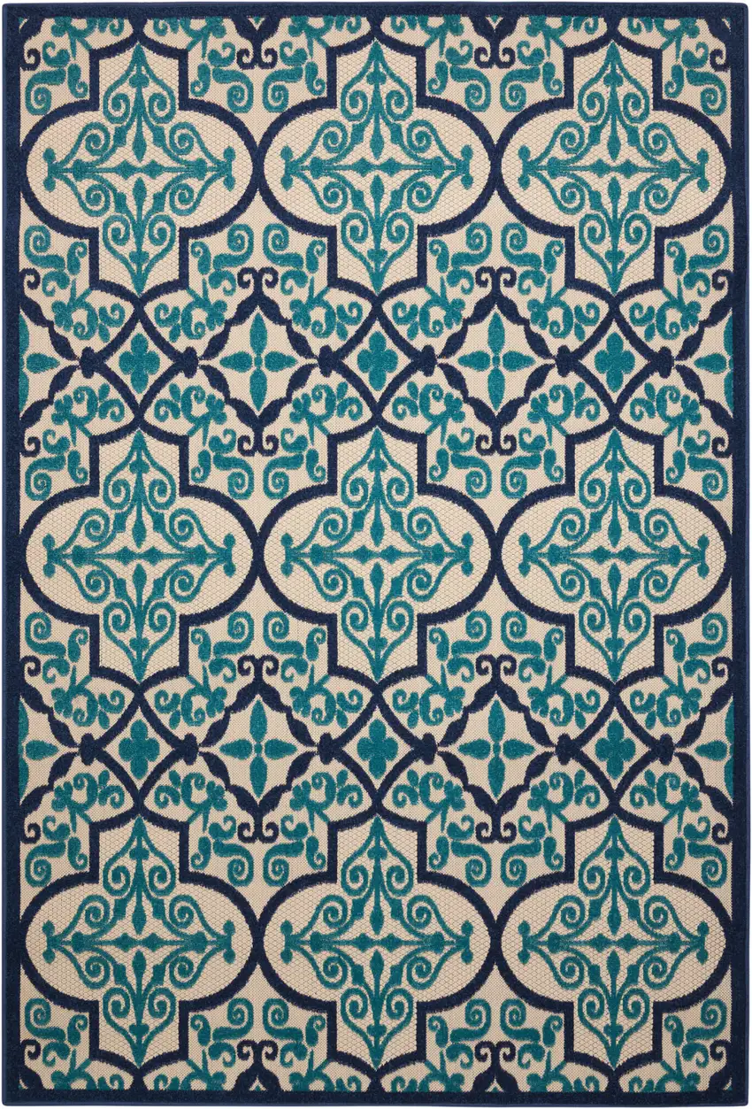 Blue And Ivory Moroccan Indoor Outdoor Area Rug Photo 1