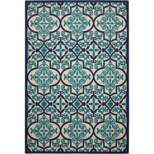 Photo of Navy and Beige Trellis Indoor Outdoor Area Rug