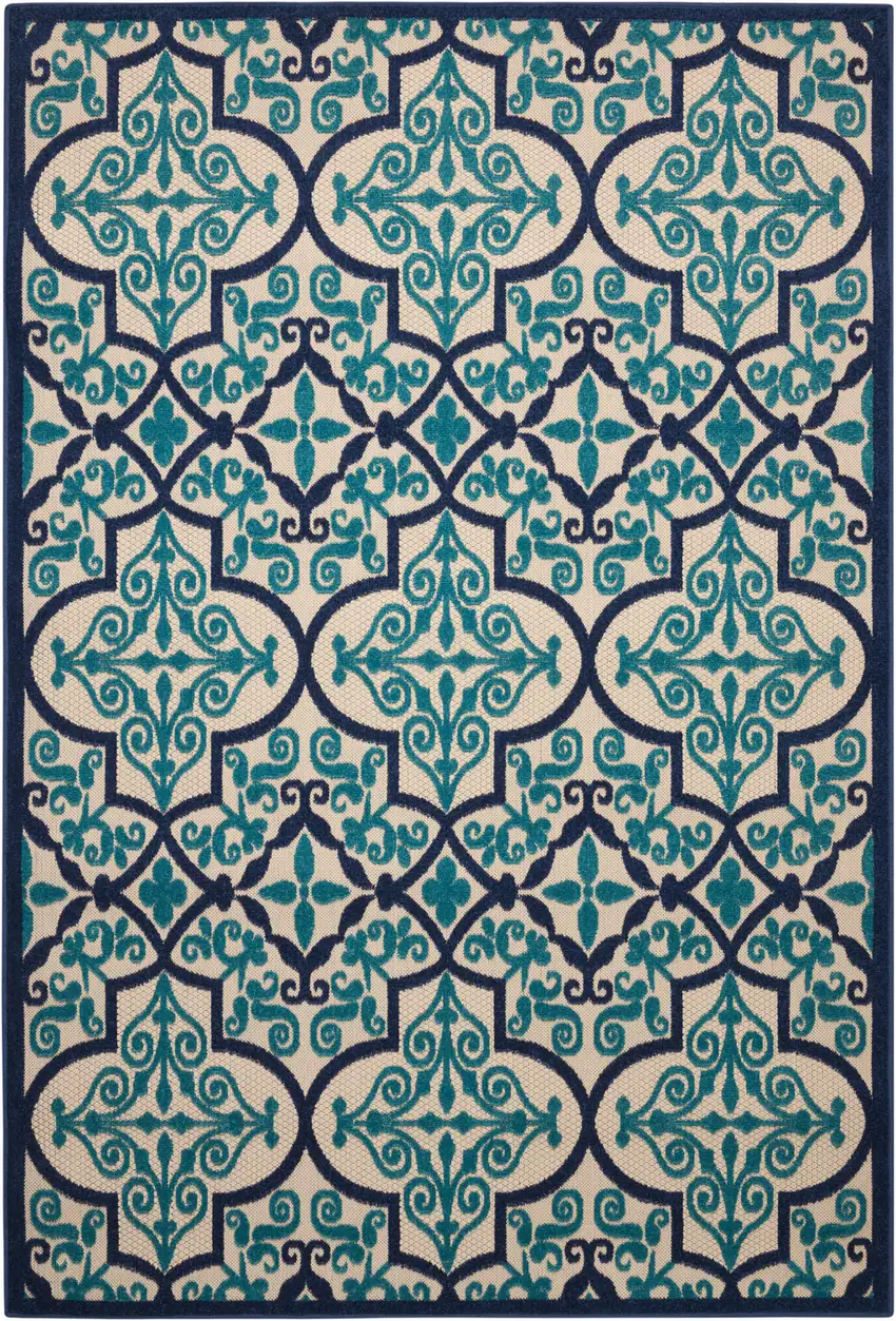 Blue And Ivory Moroccan Indoor Outdoor Area Rug Photo 3