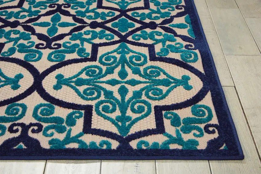 Navy and Beige Trellis Indoor Outdoor Area Rug Photo 5