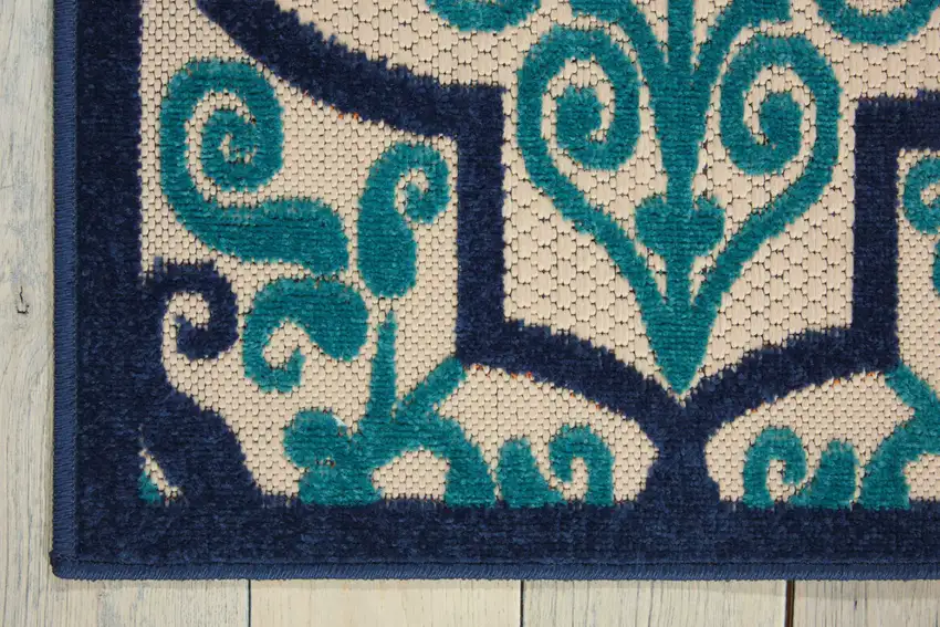Blue And Ivory Moroccan Indoor Outdoor Area Rug Photo 2