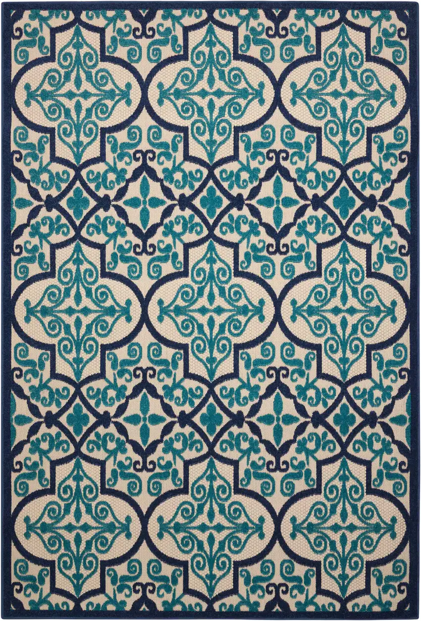 Blue And Ivory Moroccan Indoor Outdoor Area Rug Photo 1
