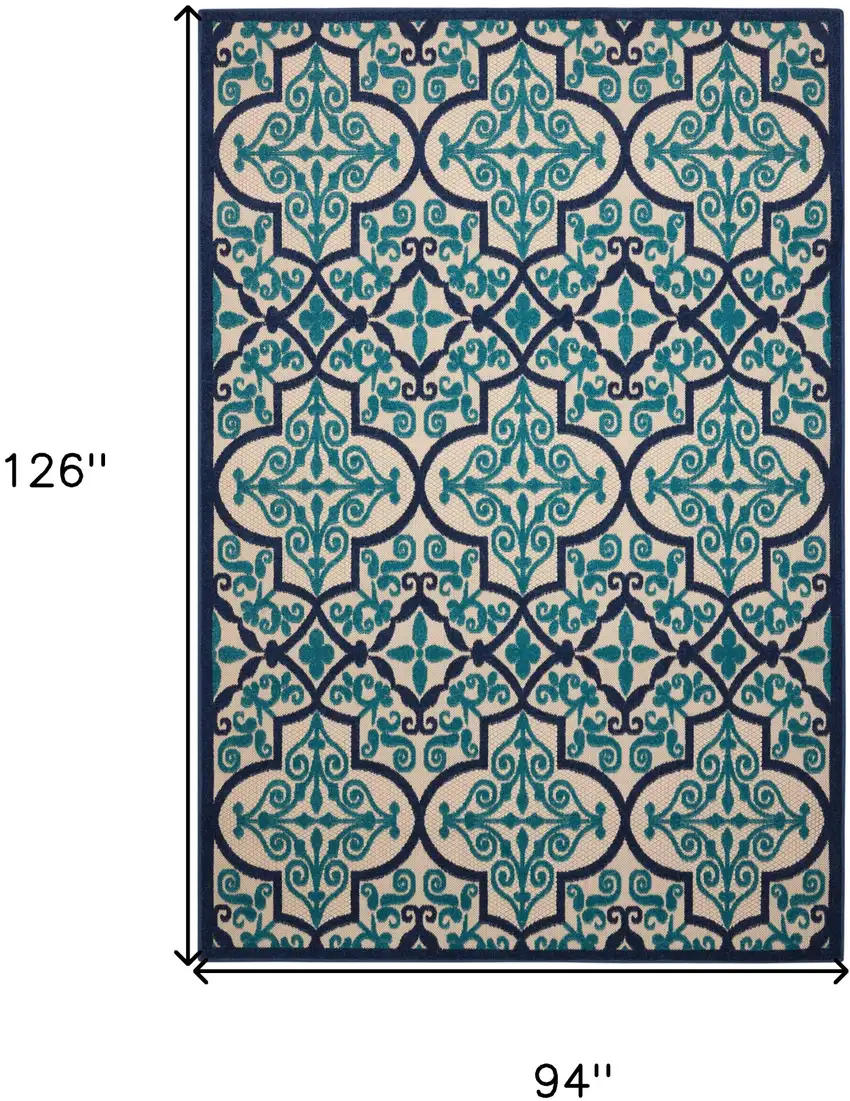 Blue And Ivory Moroccan Indoor Outdoor Area Rug Photo 5