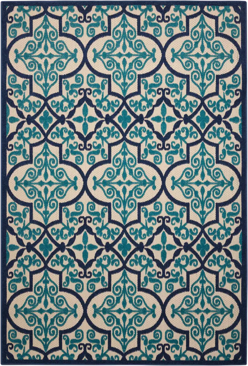 Navy and Beige Trellis Indoor Outdoor Area Rug Photo 1
