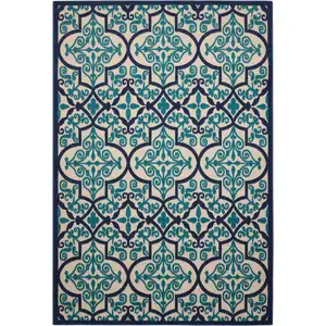 Photo of Navy and Beige Trellis Indoor Outdoor Area Rug