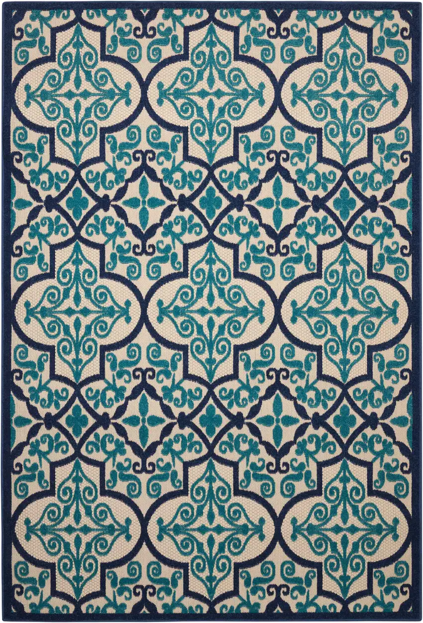 Blue And Ivory Moroccan Indoor Outdoor Area Rug Photo 3