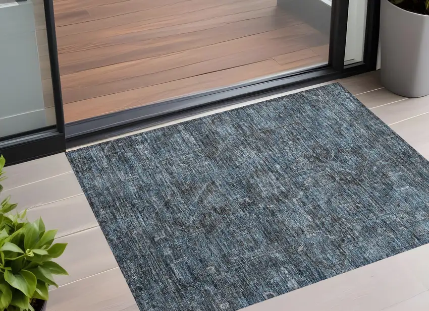 Navy and Black Oriental Washable Non Skid Indoor Outdoor Area Rug Photo 1