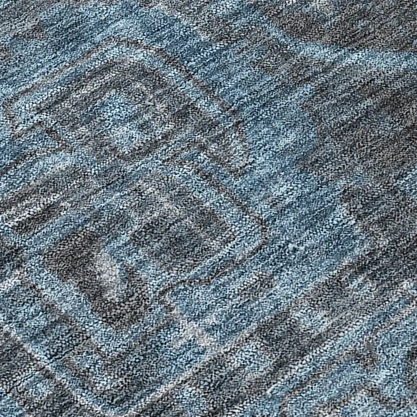 Navy and Black Oriental Washable Non Skid Indoor Outdoor Area Rug Photo 8
