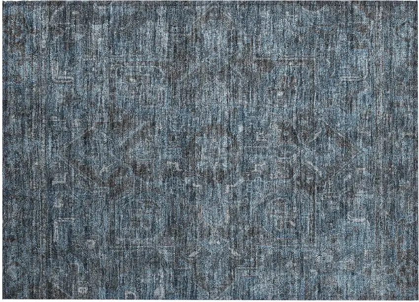 Navy and Black Oriental Washable Non Skid Indoor Outdoor Area Rug Photo 2