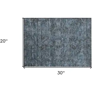 Photo of Navy and Black Oriental Washable Non Skid Indoor Outdoor Area Rug