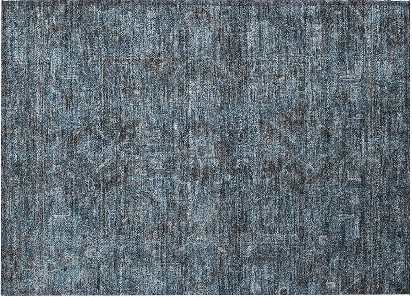 Navy and Black Oriental Washable Non Skid Indoor Outdoor Area Rug Photo 4