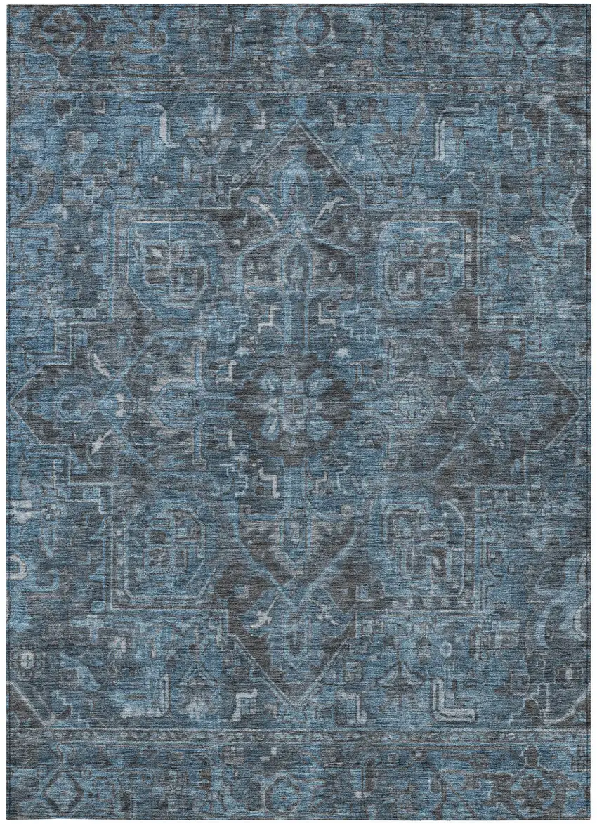 Navy and Black Oriental Washable Non Skid Indoor Outdoor Area Rug Photo 5