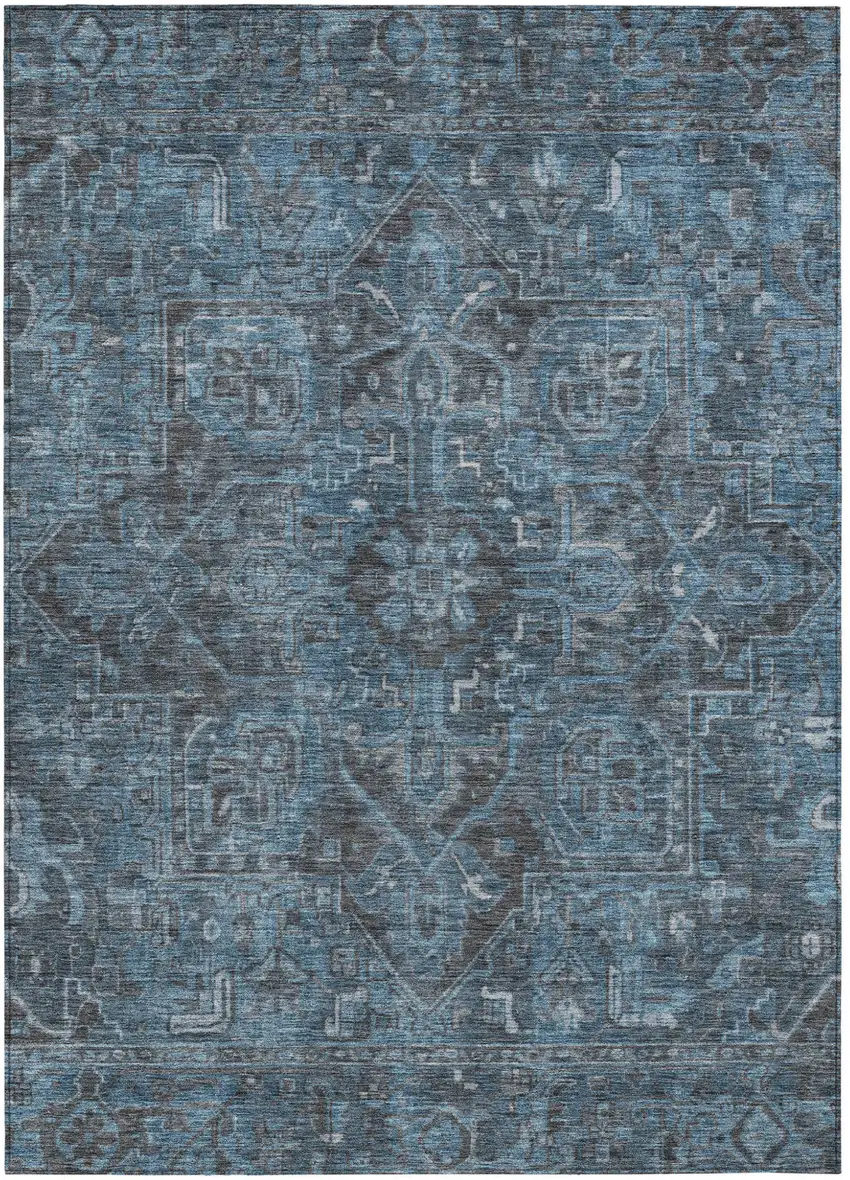Navy and Black Oriental Washable Non Skid Indoor Outdoor Area Rug Photo 2