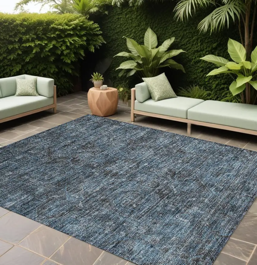 Navy and Black Oriental Washable Non Skid Indoor Outdoor Area Rug Photo 1
