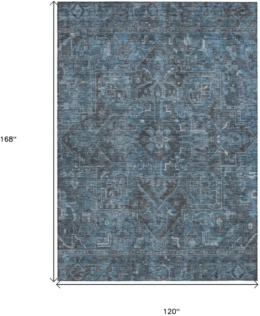 Navy and Black Oriental Washable Non Skid Indoor Outdoor Area Rug Photo 3
