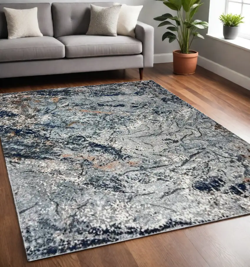 Navy and Gray Abstract Ice Area Rug Photo 1