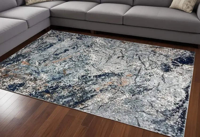Navy and Gray Abstract Ice Area Rug Photo 1