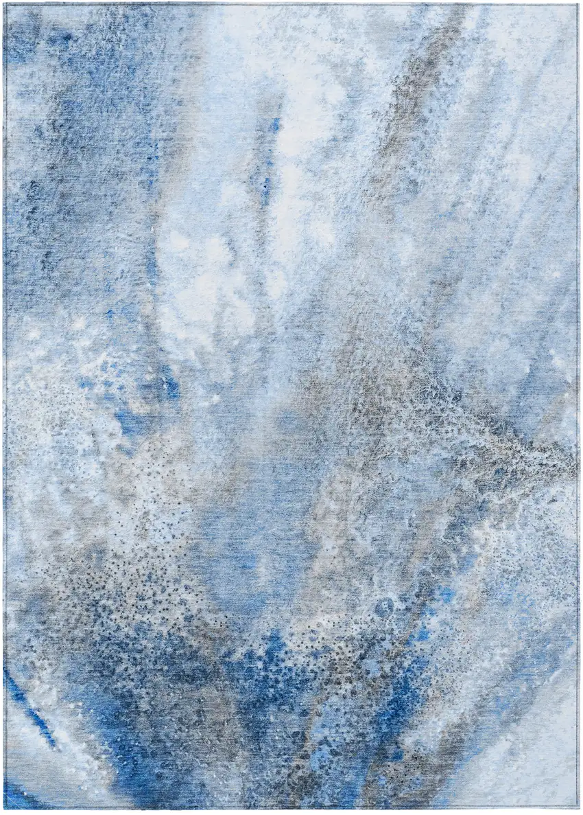 Navy and Gray Abstract Washable Non Skid Indoor Outdoor Area Rug Photo 2