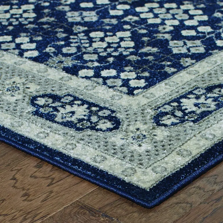 Navy and Gray Floral Ditsy Area Rug Photo 2