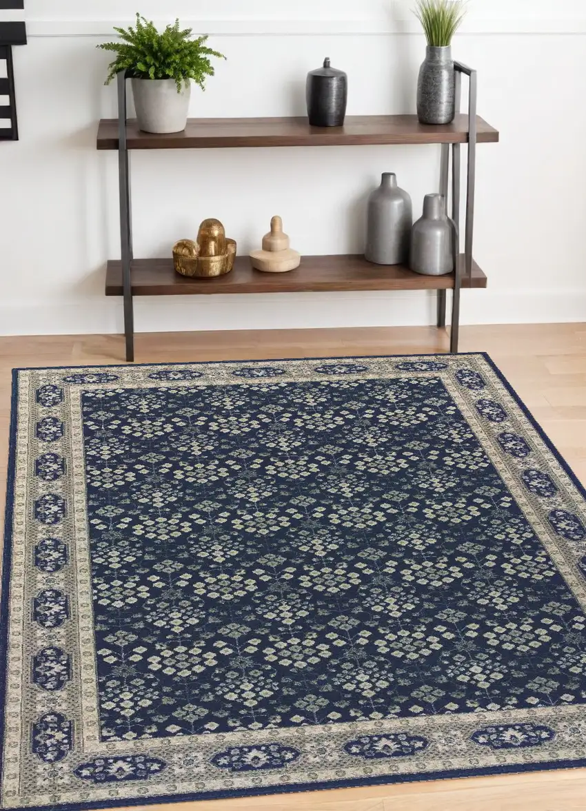 Navy And Gray Floral Ditsy Area Rug Photo 1