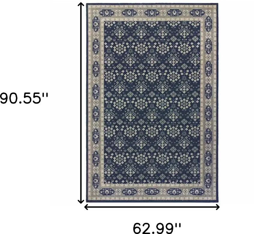 Navy and Gray Floral Ditsy Area Rug Photo 6