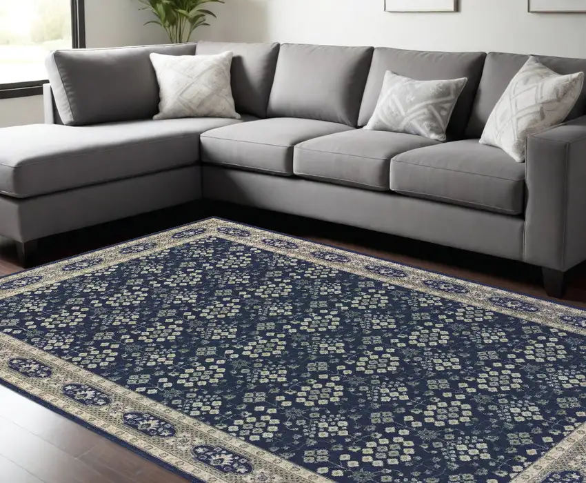 Navy And Gray Floral Ditsy Area Rug Photo 1