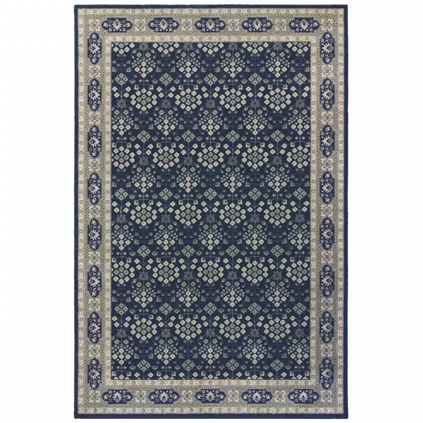Navy and Gray Floral Ditsy Area Rug Photo 1