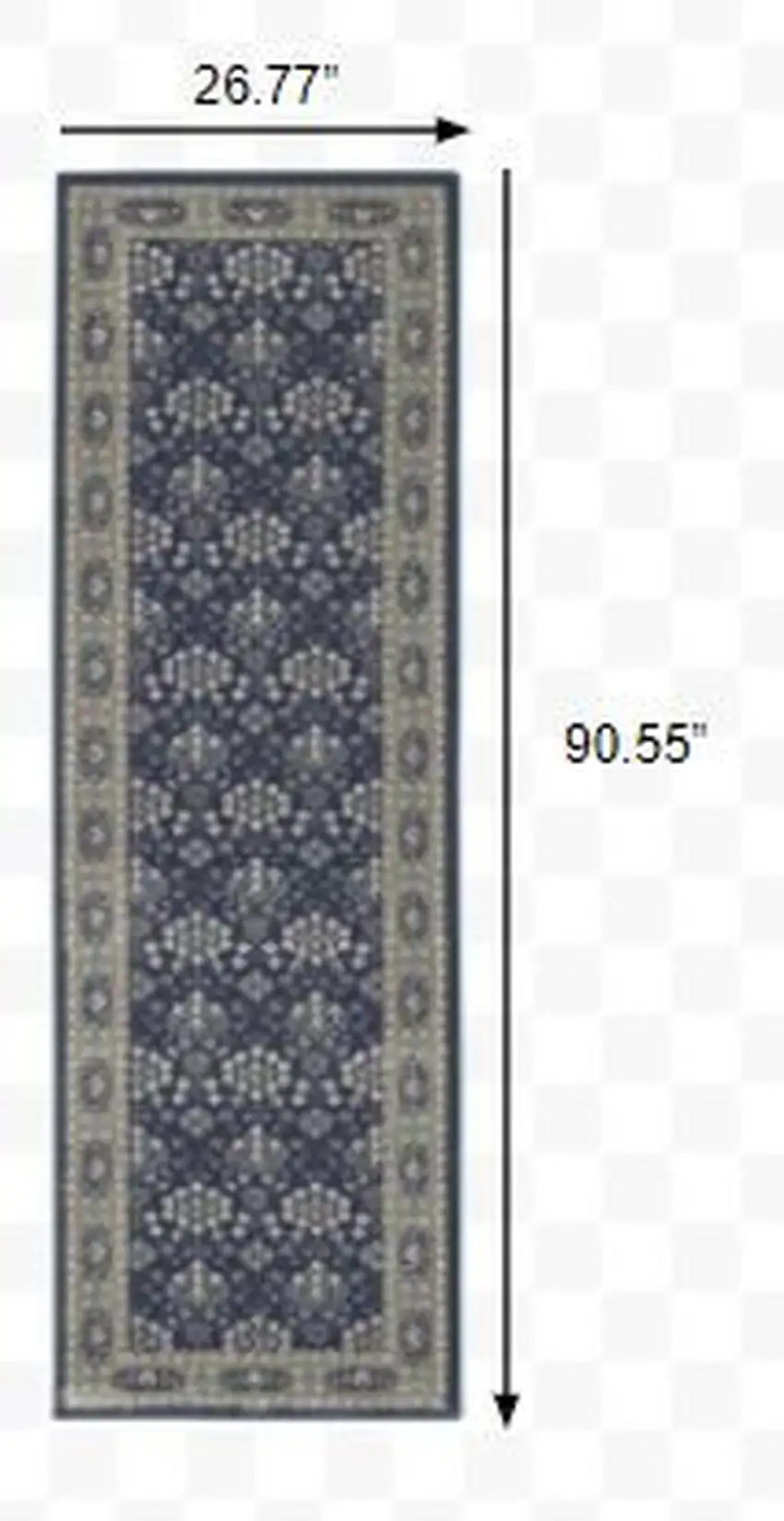 Navy and Gray Floral Ditsy Runner Rug Photo 2
