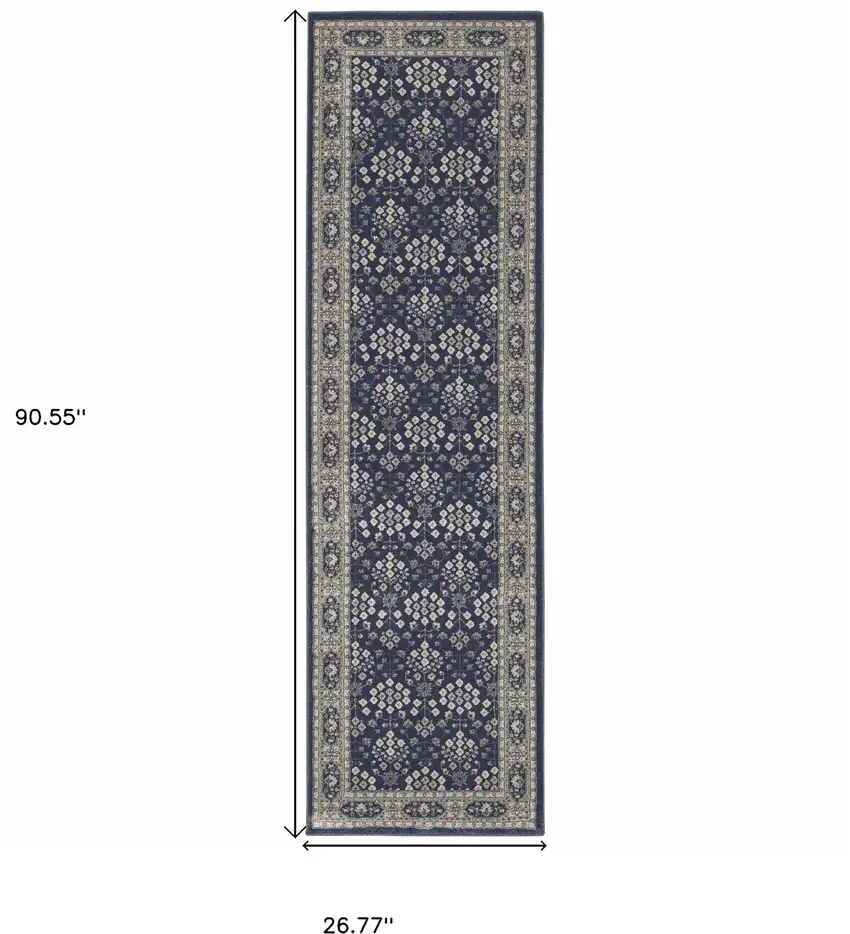 2' X 8' Navy And Gray Floral Ditsy Runner Rug Photo 3